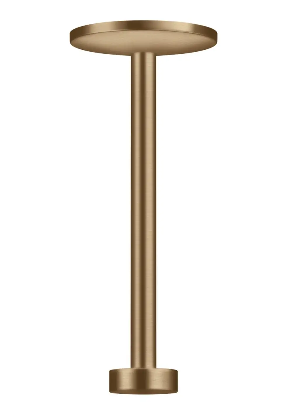 Vertikales Deckenanschlussstück aus gebürstetem Bronze für Profi-Duschsysteme von AXOR. Schlichtes Design mit einer runden, flachen Oberseite und einer stabilen Basis.